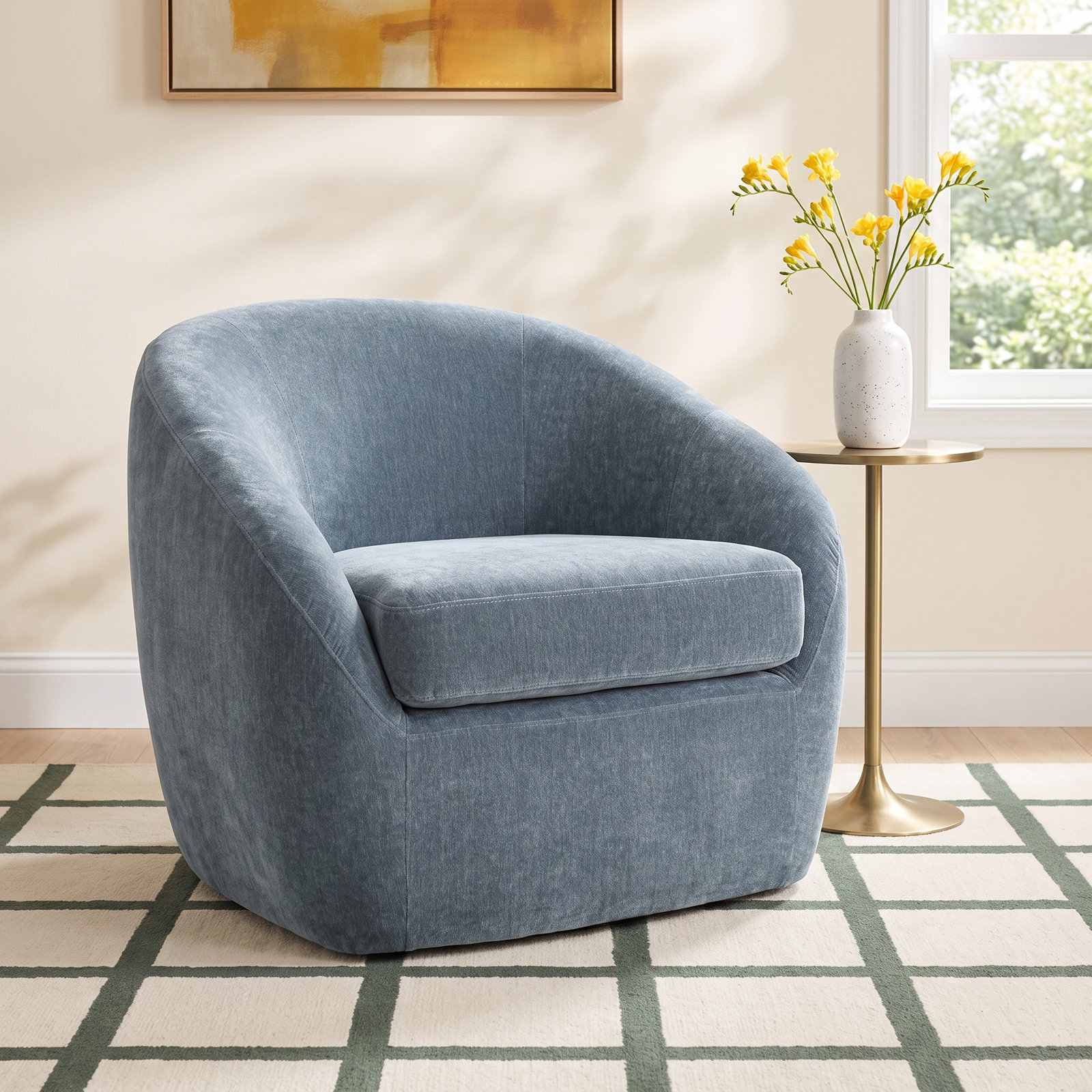 Stargazer Barrel Chair, Blue Performance Chenille