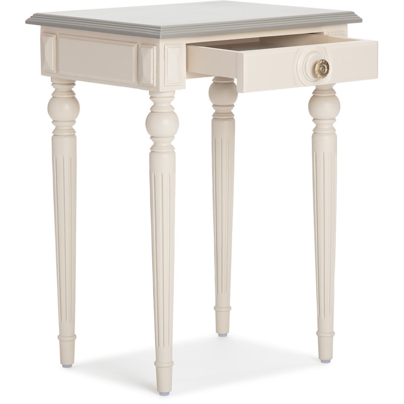 Cream and Gray Wood Side Table with Drawer and Fluted Legs