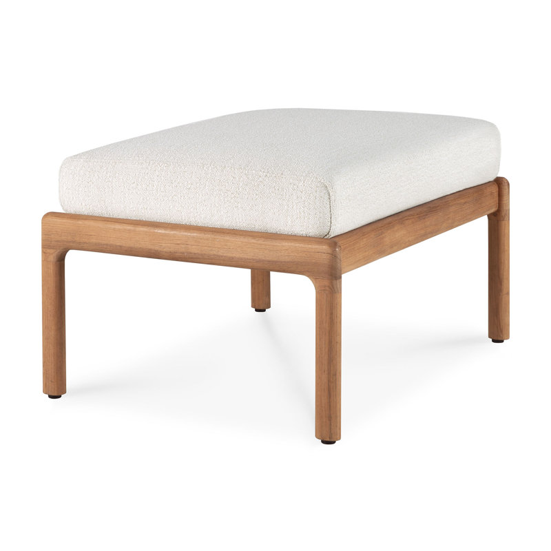 Jack Outdoor Teak Ottoman, Off White, Brown