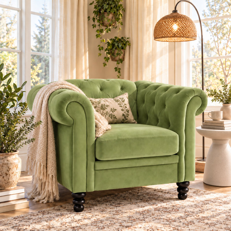 Fauteuil Chesterfield de 42,52 po Fynlie, Vert