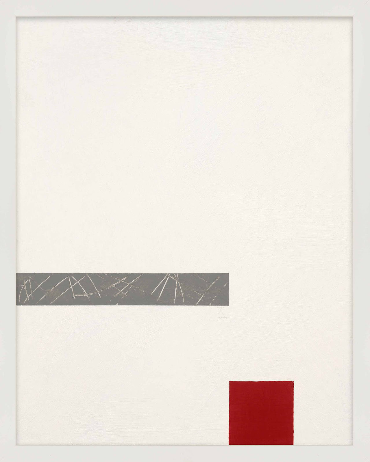Tempo With Red 3 by Robert Kamnatnik, White Framed Paper, 30" H x 24" W x 1.25" D