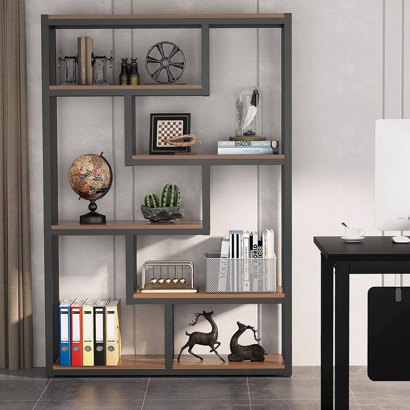 6-Tier Industrial Etagere Bookcase With Asymmetrical Open Shelves For Stylish And Functional Vertical Storage.