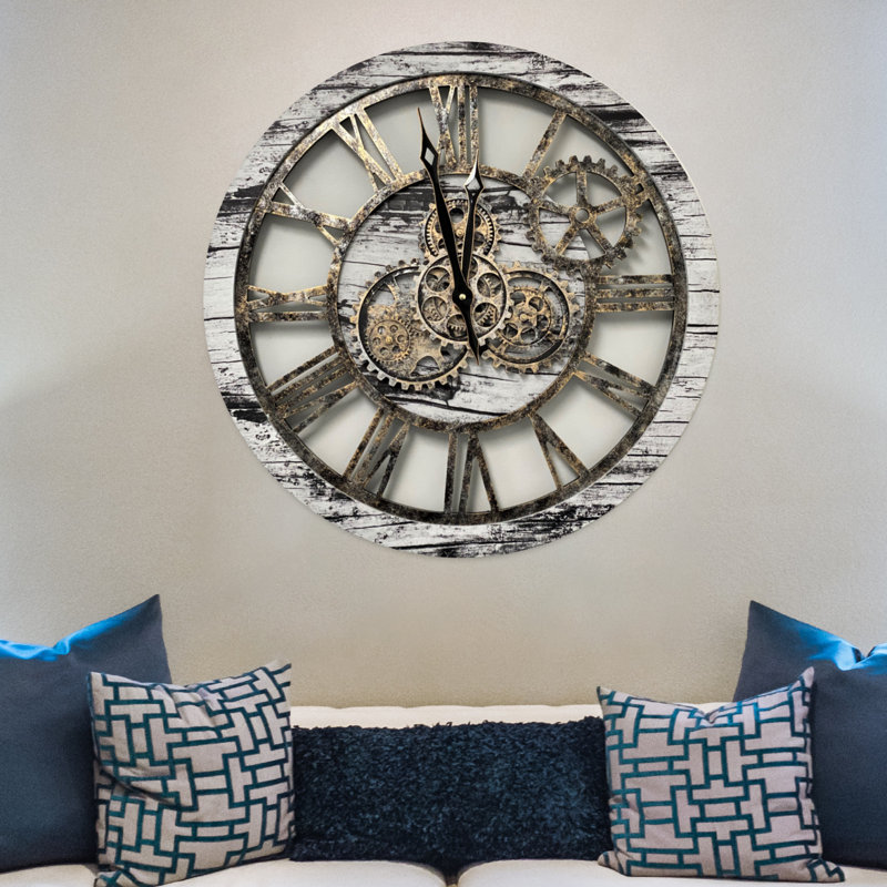 Oversized Grey and White Industrial Gear Wall Clock