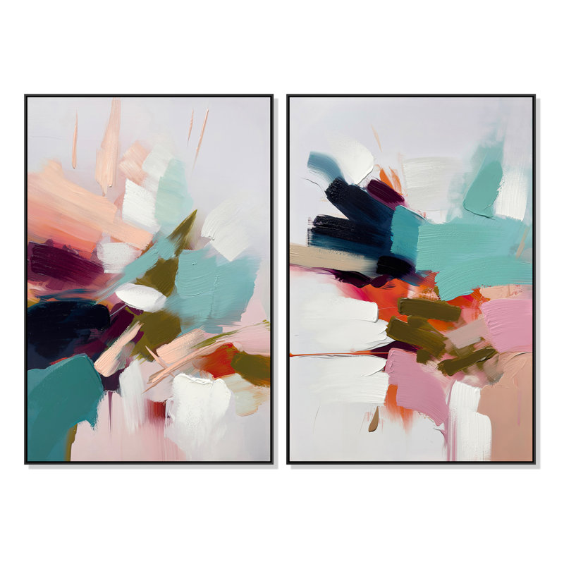 «Vivid Symphony», ensemble de 2 toiles abstraites - 31 po x 47 po