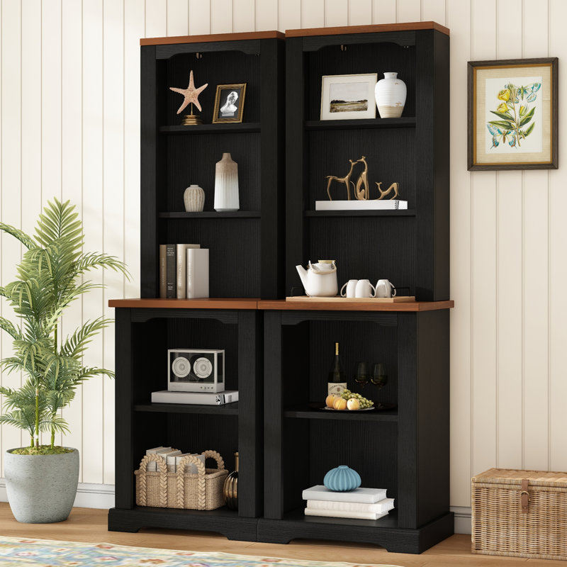 Glade Two-Piece Elegant Freestanding Tall Cabinet with Open Storage, Black