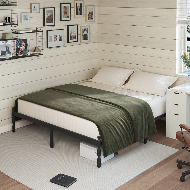 35.5CM H Black Metal Bed Frame with Roman Style Legs, Super King (6')