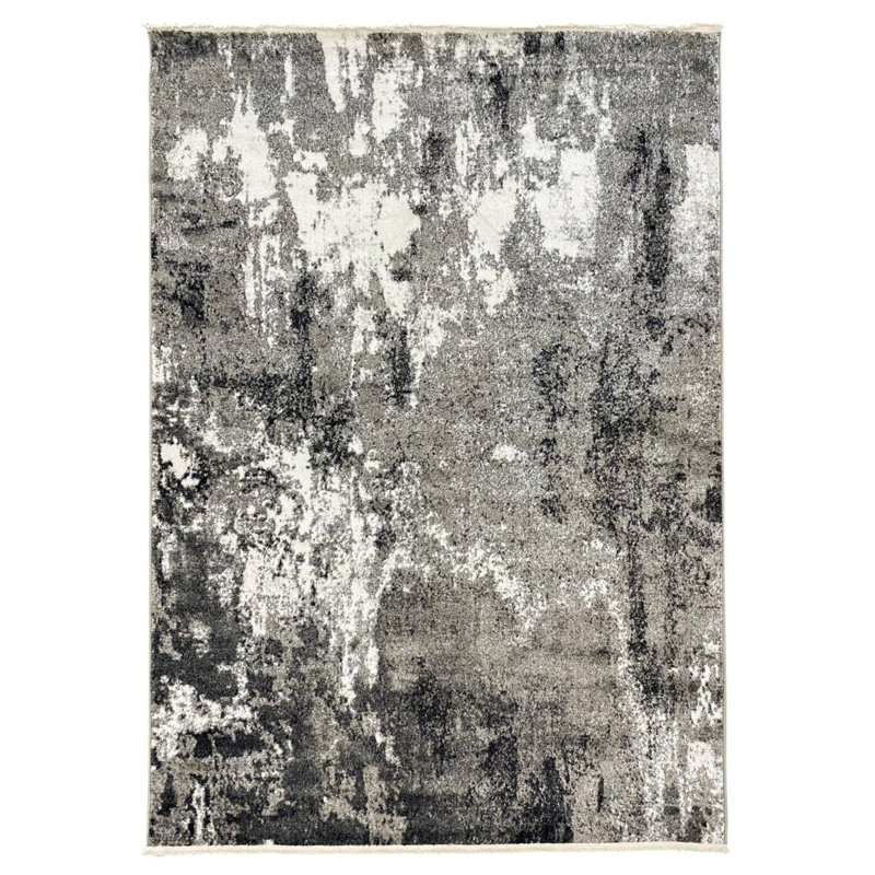 Modern Fringed Abstract Area Rug, Rectangle 5'0.5" x 5'1"