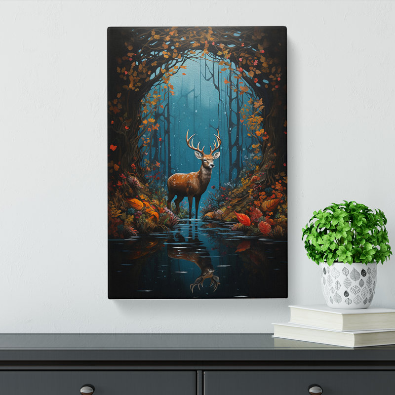 Deer Hard Edge Painting Art - No Frame Print, 50cm H x 35cm W x 3cm D