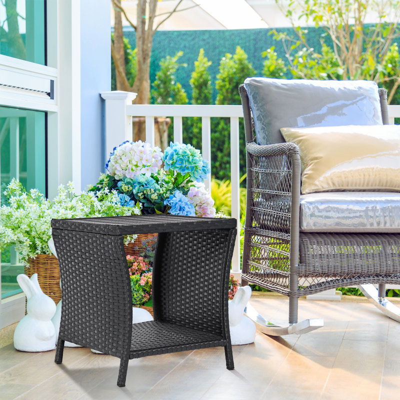 Perle Square Wood Metal Outdoor Side Table , 17.7'' in. W 17.7'' in. D
