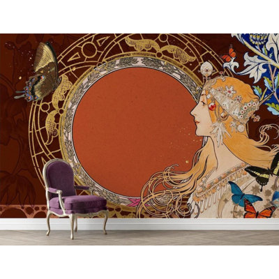 Adhésif mural femme rouge Art Nouveau