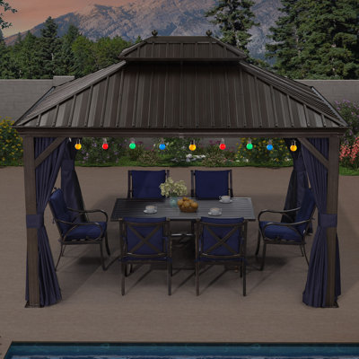 12 pi. L 10 pi. D Pavillon de jardin en aluminium avec guirlande de 48 pi