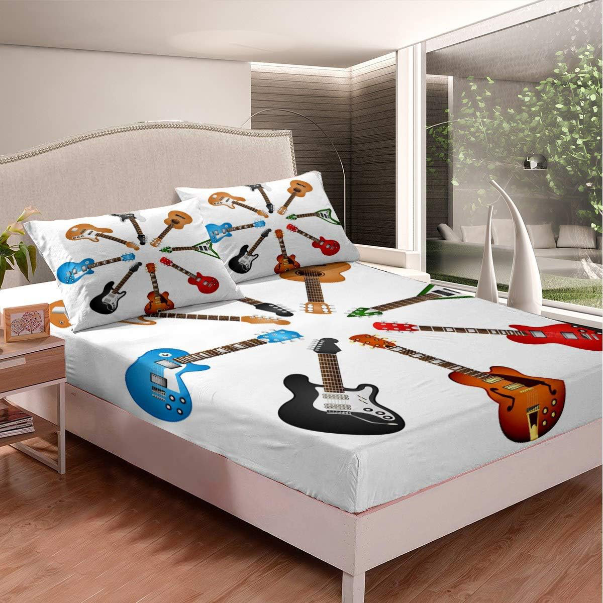 AMIPOR Guitar Bed Sheet Set Rock Music Themed Sheets For Kids Boys