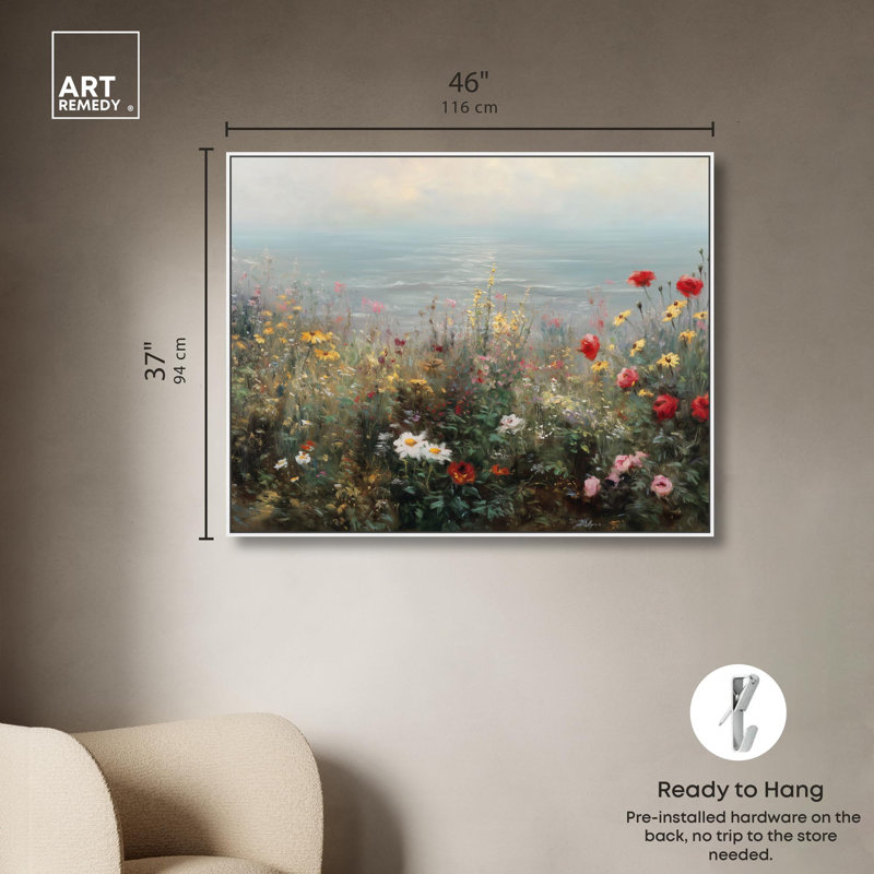 Art mural sur toile Misty Ocean Field I par Art Remedy, H 37 po x l 37 po, Cadre flottant blanc