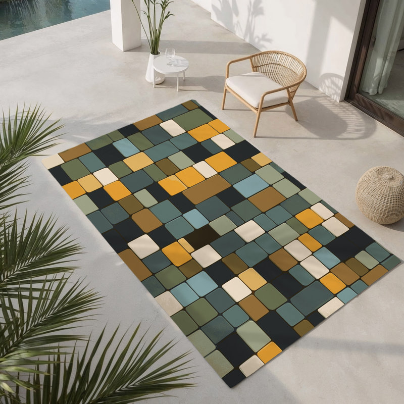Angular Grids Indoor And Outdoor Area Rug, Rectangle 5' x 7'