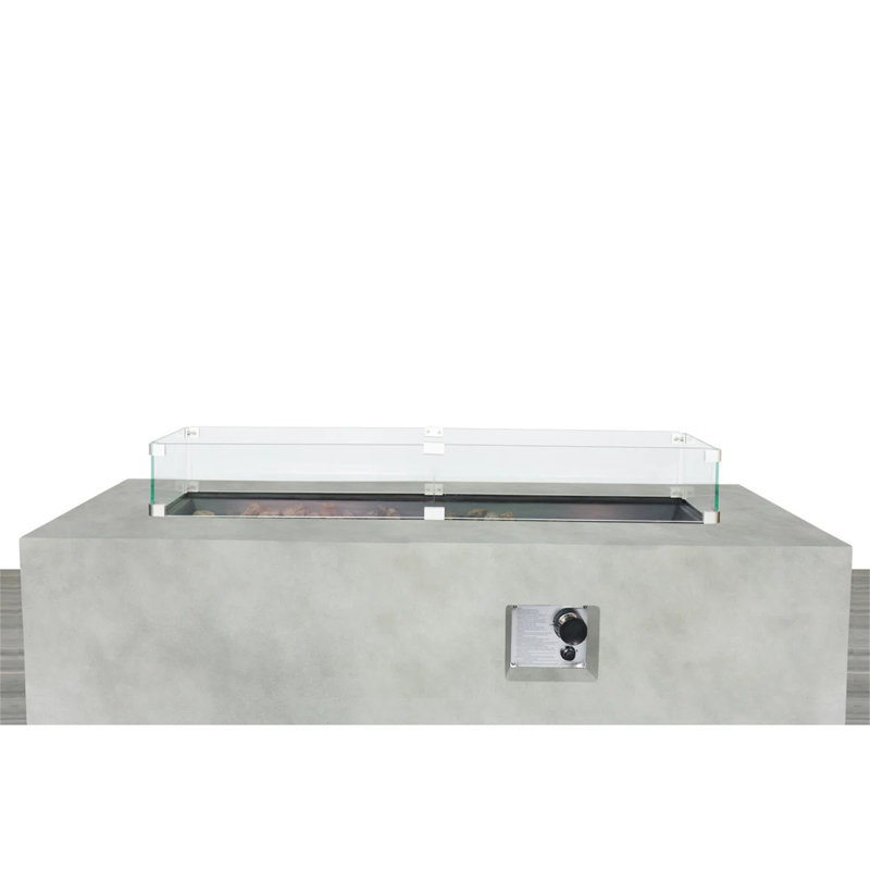 Table rectangulaire pour foyer d'extérieur au propane en béton avec renforcement en fibre