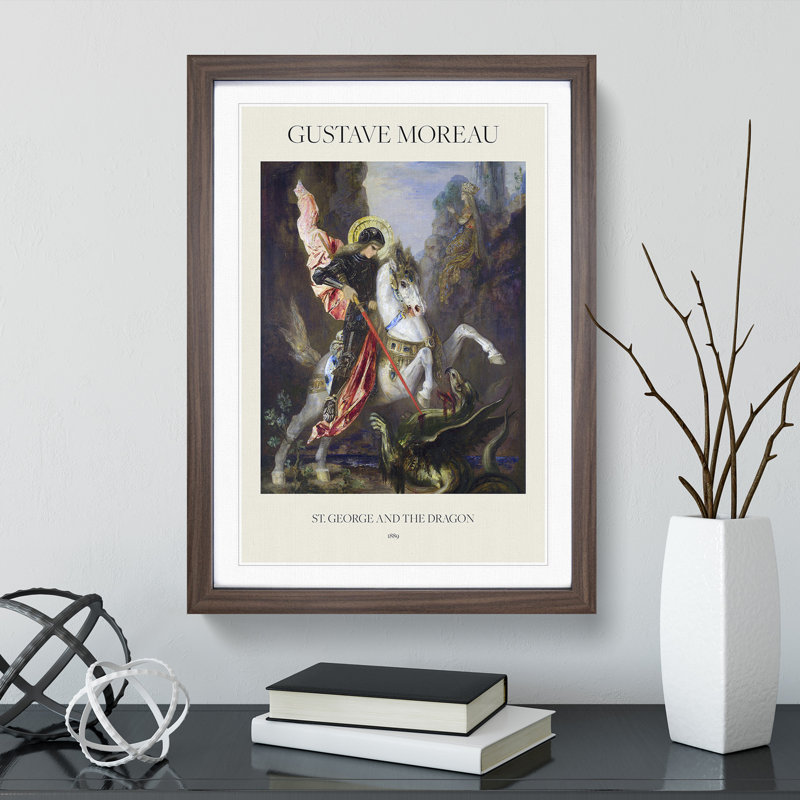 St George And The Dragon by Gustave Moreau - Single Picture Frame Print, 48cm H x 36cm W x 2cm D, Walnut Framed