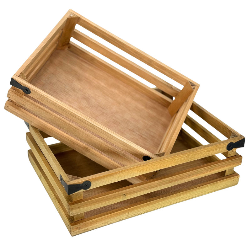 2 petites caisses en bois rustiques, décor de style maison de campagne, plateaux de présentation décoratifs pour la décoration intérieure