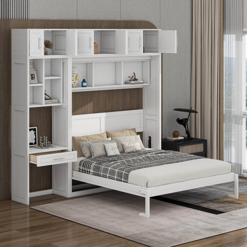 Armoire murale avec tablettes et tiroir Murphy, Blanc, Grand