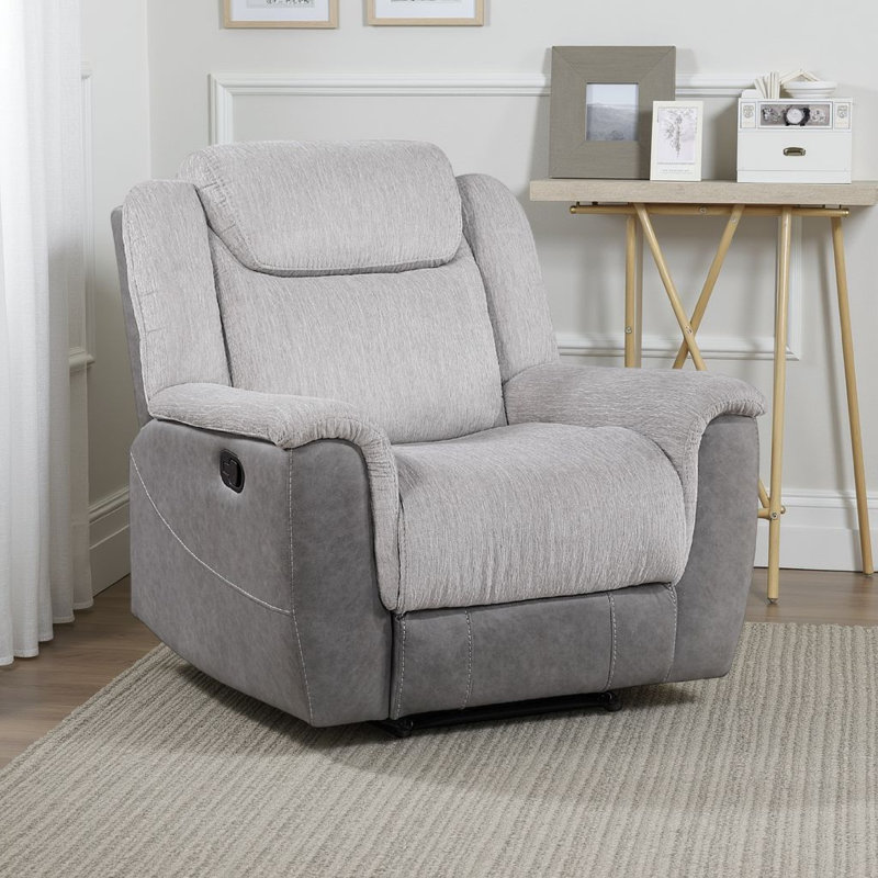 Fauteuil inclinable manuel avec tirette Feo, microfibre blanche et grise