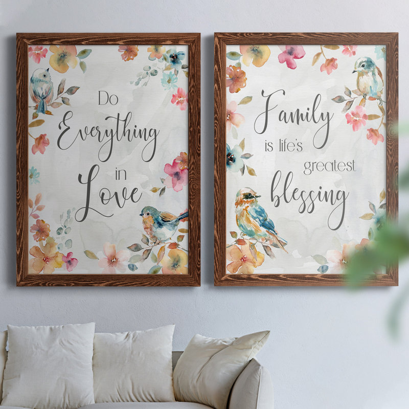 «Spring Bird Love», ensemble de 2 encadrements d'art textuel sur toile, Cadre en érable, H 20 po x l 34 po x P 1,5 po