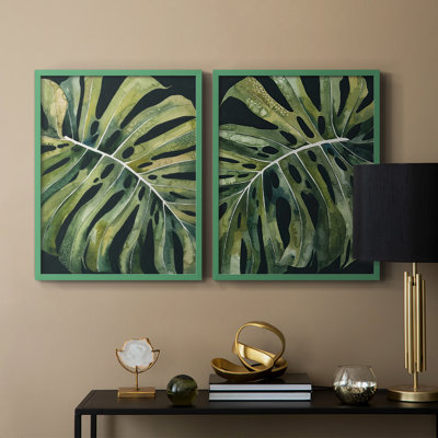 Reproduction encadrée Nocturnal Monstera I-Premium - prête à être accrochée - aucun clou requis - aucun clou requis