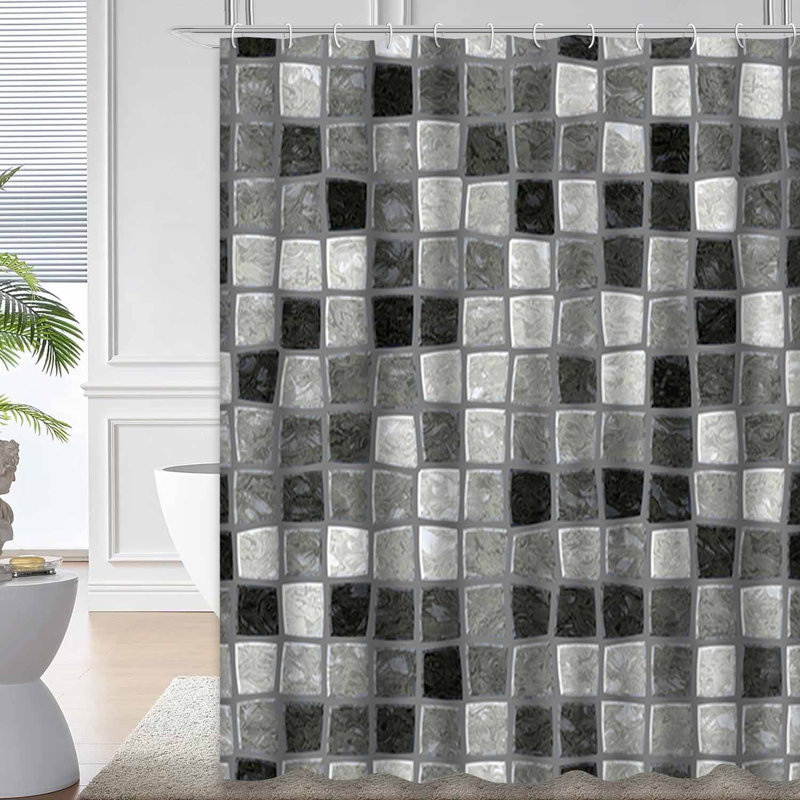 Petit rideau de douche noir et gris avec 12 crochets, L 72 po x l 84 po