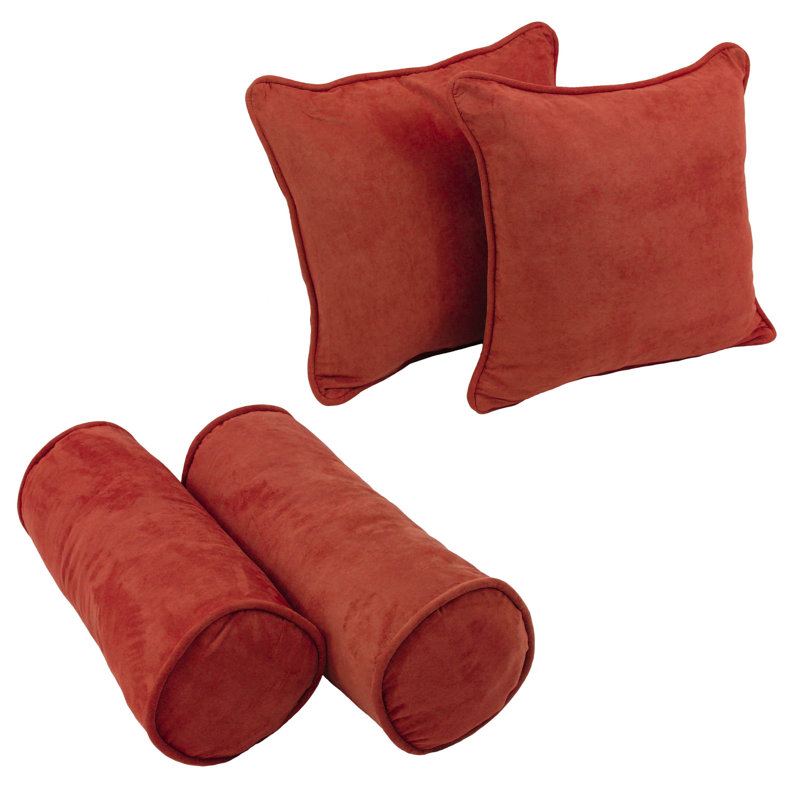 4 Piece Microsuede Throw/Bolster Pillow Set, Cardinal Red