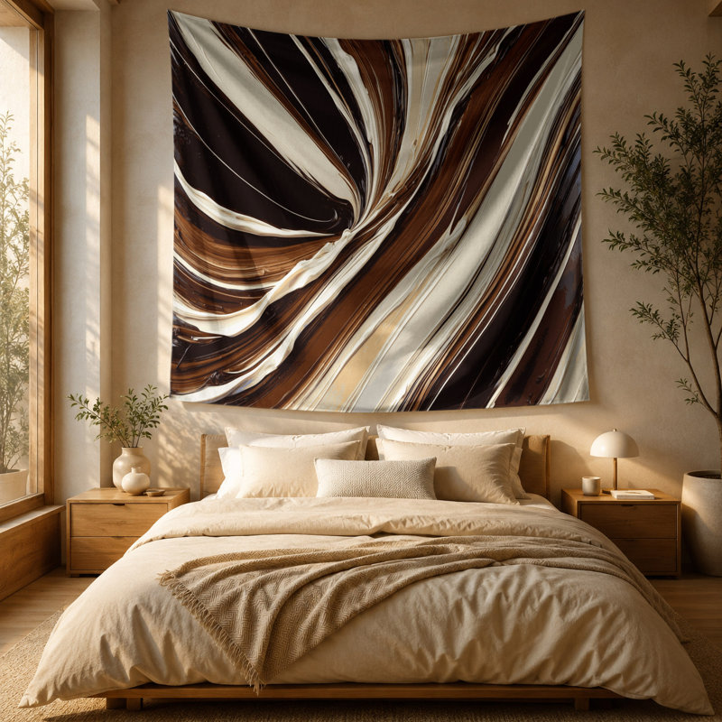 Tapisserie murale horizontale à rayures horizontales crème espresso, 88 po x 104 po