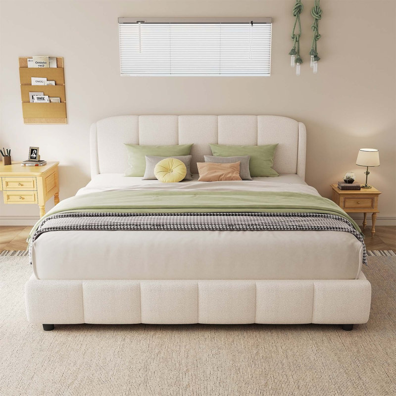 Mayson Upholstered Bed Frame, Queen, Beige