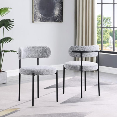 Chaise de salle à manger contemporaine de 2 personnes avec structure en métal et finition noire matte, assise mi-ferme et pieds en tissu d'ameublement requis