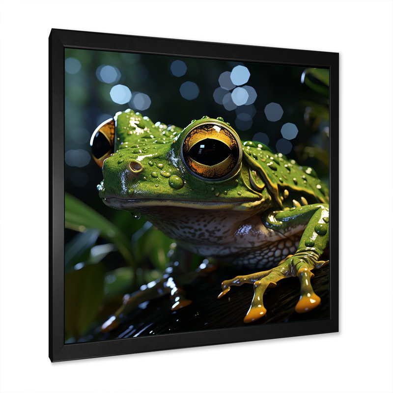 Mouvement de grenouille expressionniste sur toile, H 16 po x l 16 po x P 1 po, Cadre simple noir