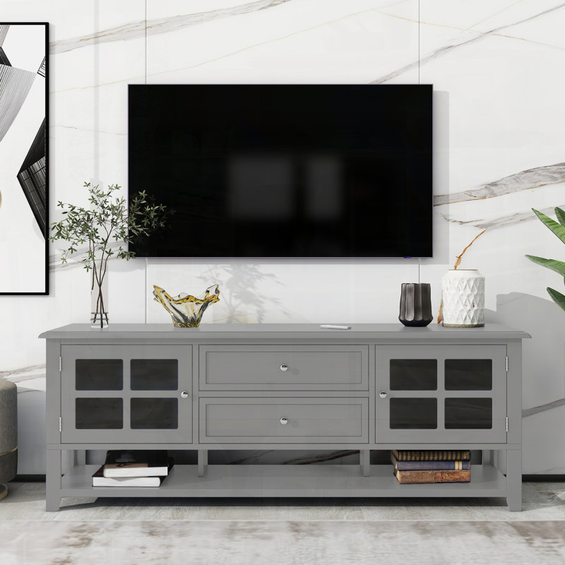 Modern TV Stand with Multifunctional Storage and Elegant Unique Design, Gray