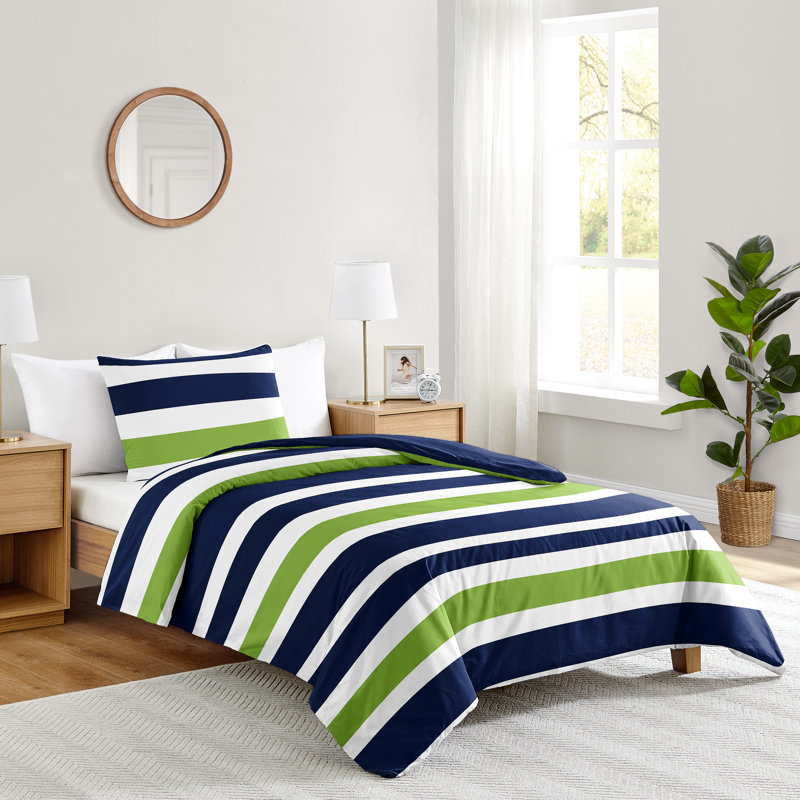 Stripe Comforter Set, Blue/Green, Twin Comforter + 3 Additional Pieces