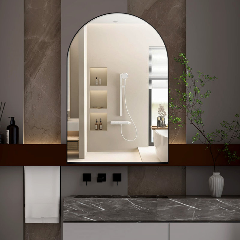 24X36 Inch Arched Recessed Medicine Cabinet, Matte Black