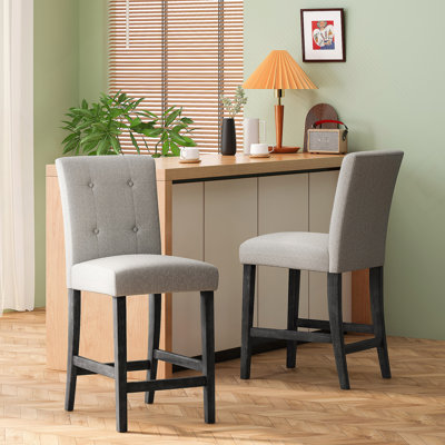 Ensemble de 2 tabourets de comptoir capitonnés contemporains en tissu, gris clair
