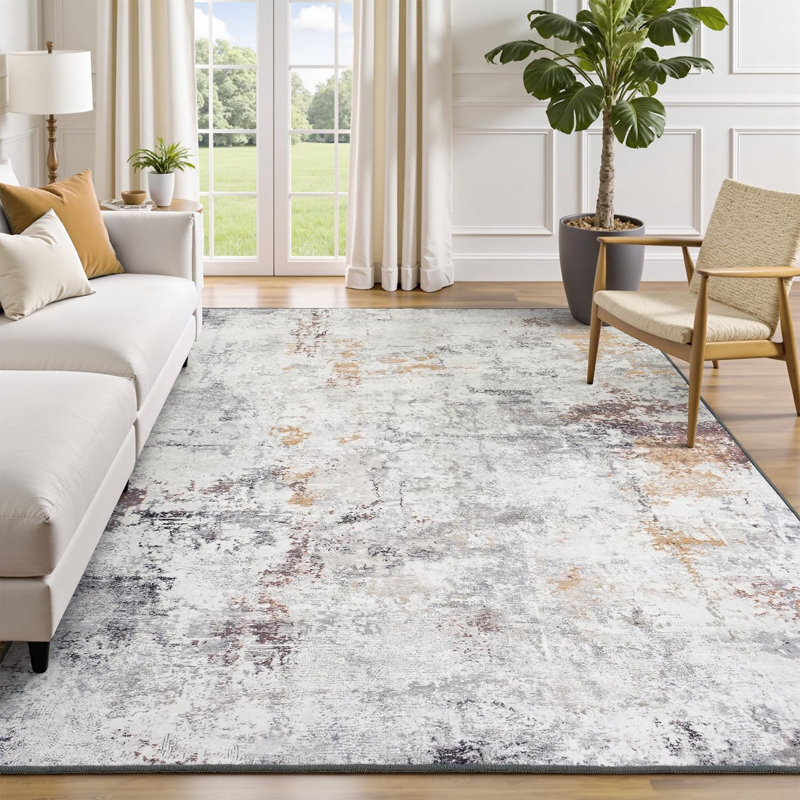 10'X14' Washable Abstract Area Rugs Stain-Resistant Low Pile Brown, Rectangle 10' x 14', Brown