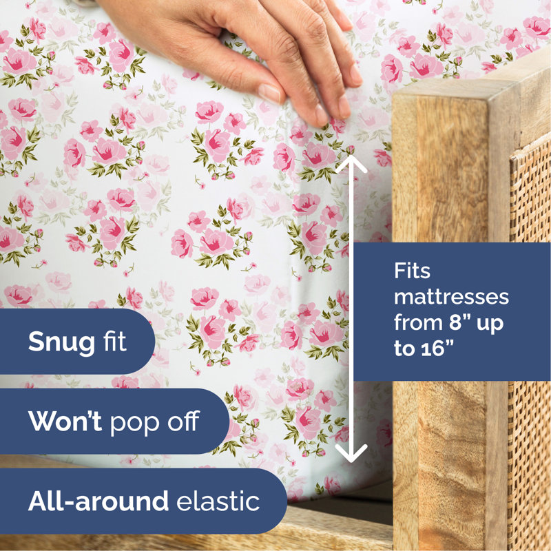 Ensemble de draps 4 pièces à motif floral de qualité supérieure, doux et infroissables - Ensemble de literie de luxe en microfibre ultra douce