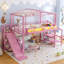 Full Size Loft Bed With Storage Stairs, Shelves And Built-In Wardrobe, Metal Loft Bed Frame With Usb Ports And Led Lights, Noise-Reduced Design, Pink