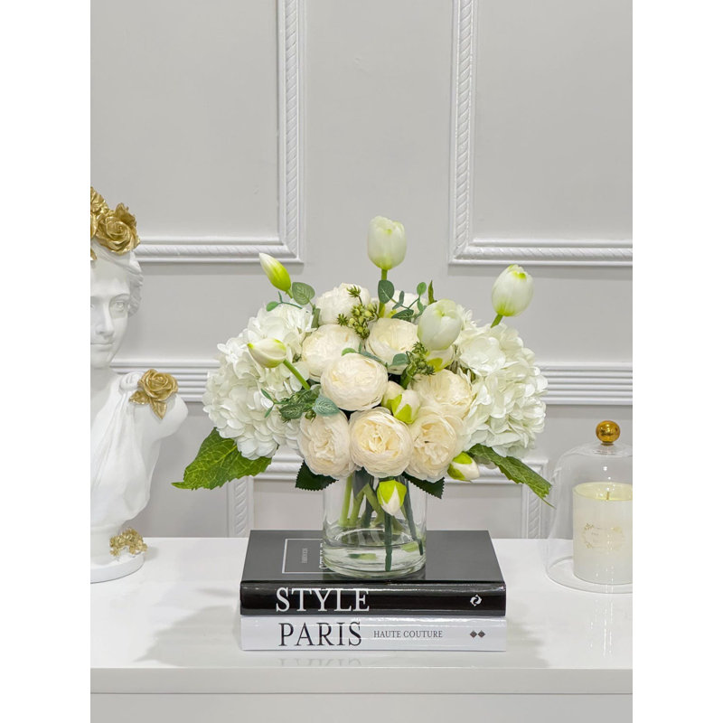 White French Country Peony Vase Centerpiece