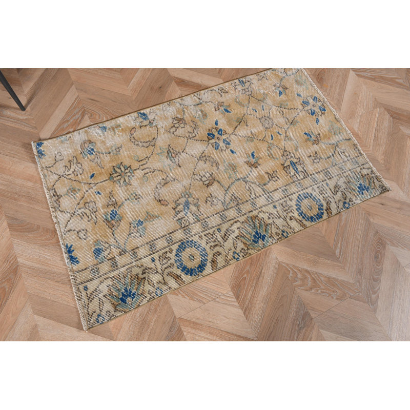 Vintage Turkish Runner Rug Small Wool Carpet Ideal for Living Room and Hallway Decor