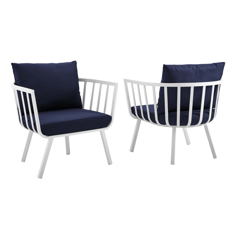 Riverside Outdoor Patio Aluminum Armchair, Navy/White
