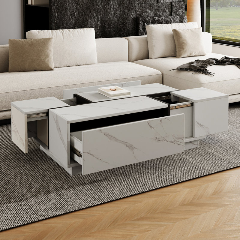 Rectangular Sliding Top Coffee Table with 2 Drawers and 2 Hidden Storage