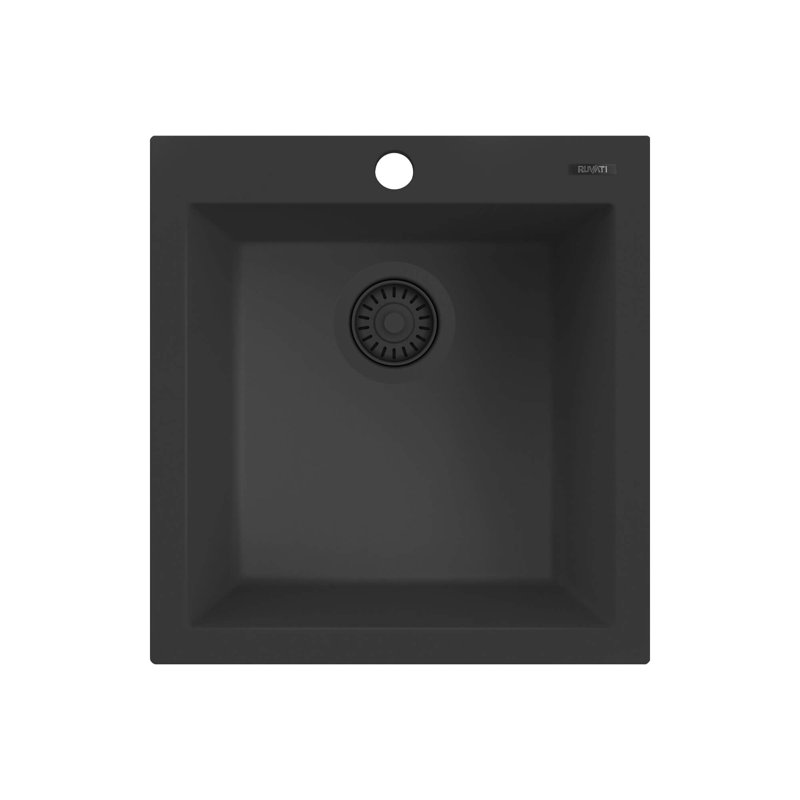 Ruvati 18 x 20 inch epiGranite Drop-in Topmount Granite Composite Quartz Single Bowl Wet Bar Prep Sink - Midnight Black -