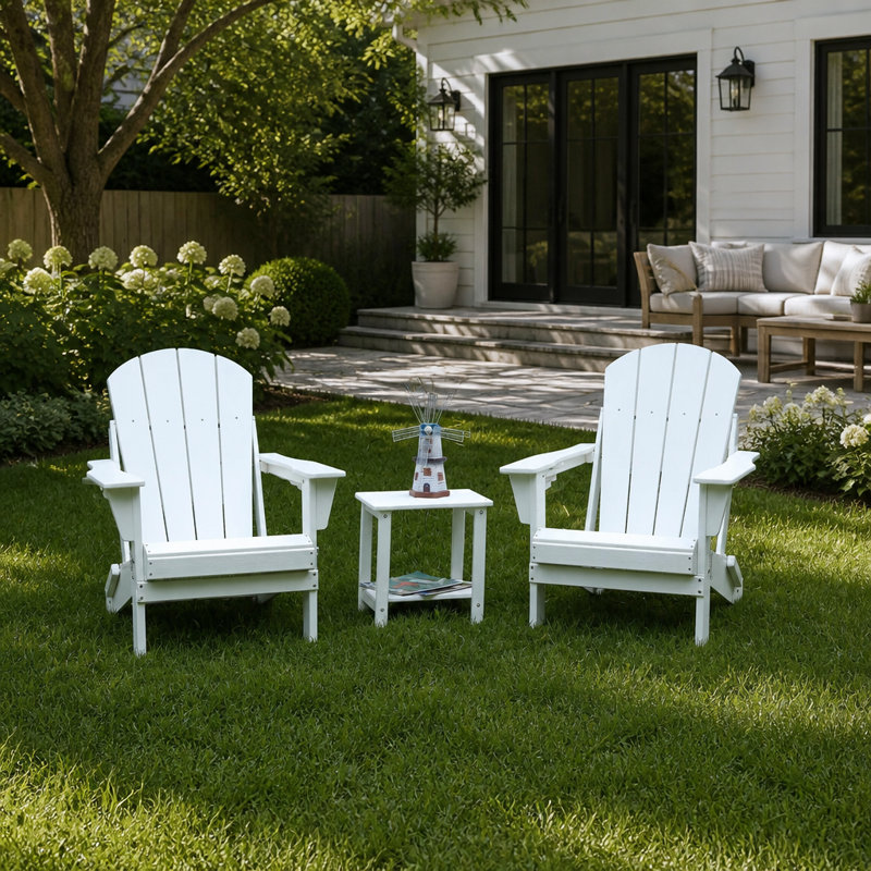 Ensemble de chaises Adirondack pliables d'extérieur avec table d'appoint et porte-gobelets pour se détendre sur la terrasse