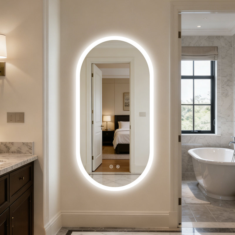 Miroir de salle de bain mural ovale 3 tailles à DEL avec anti-buée et à intensité variable, 47,5 po x 24 po