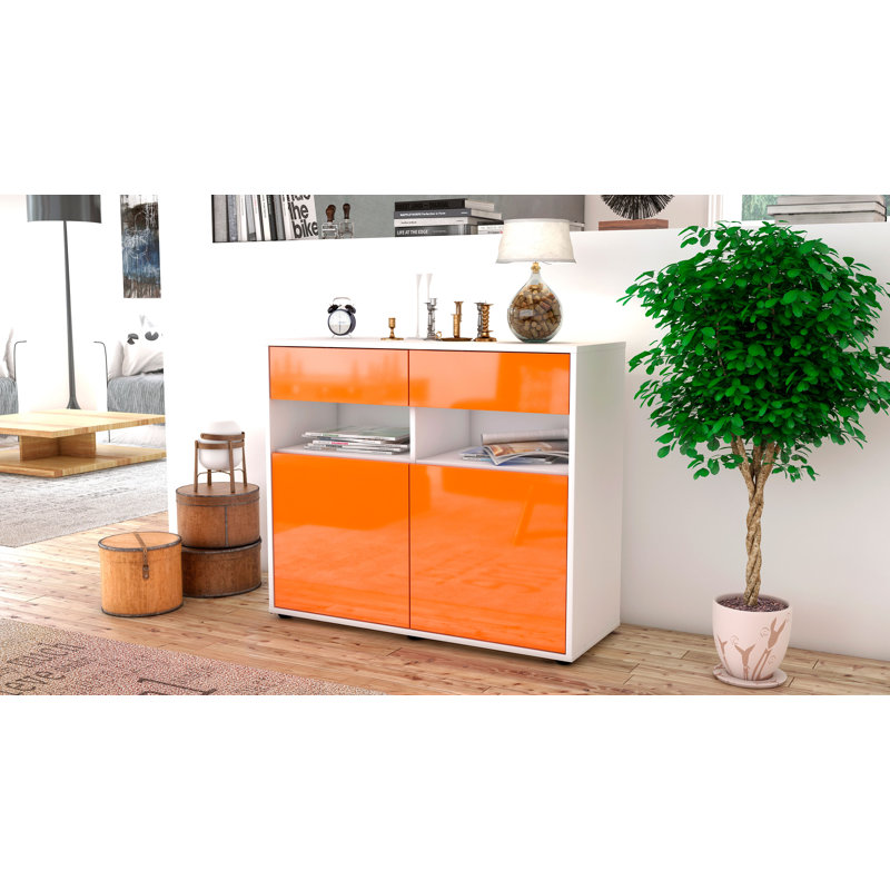Portola 92cm Sideboard, White/High-gloss orange
