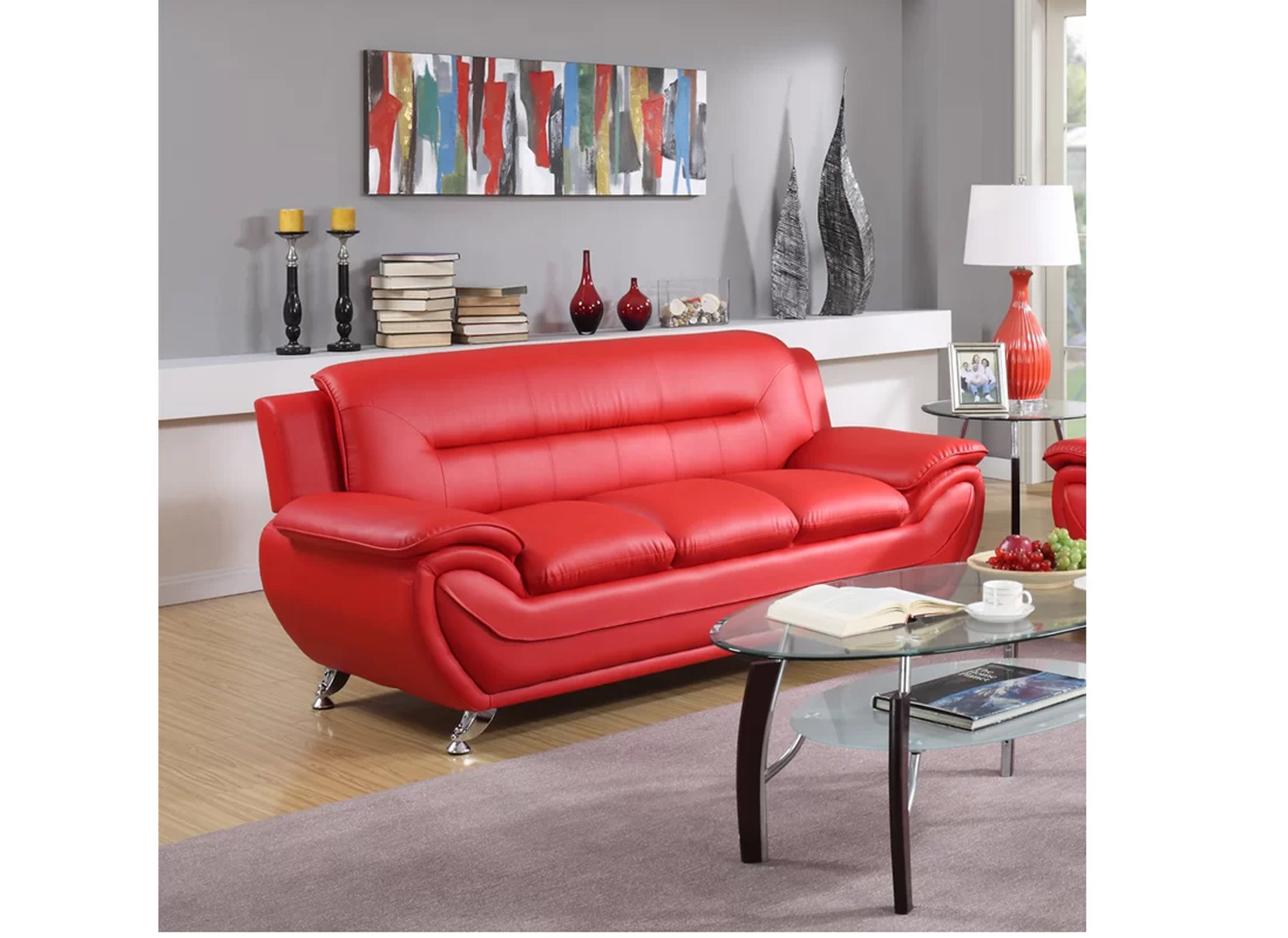 Orren Ellis Mulvey 80" Faux Leather Pillow Top Arm Sofa & Reviews Wayfair