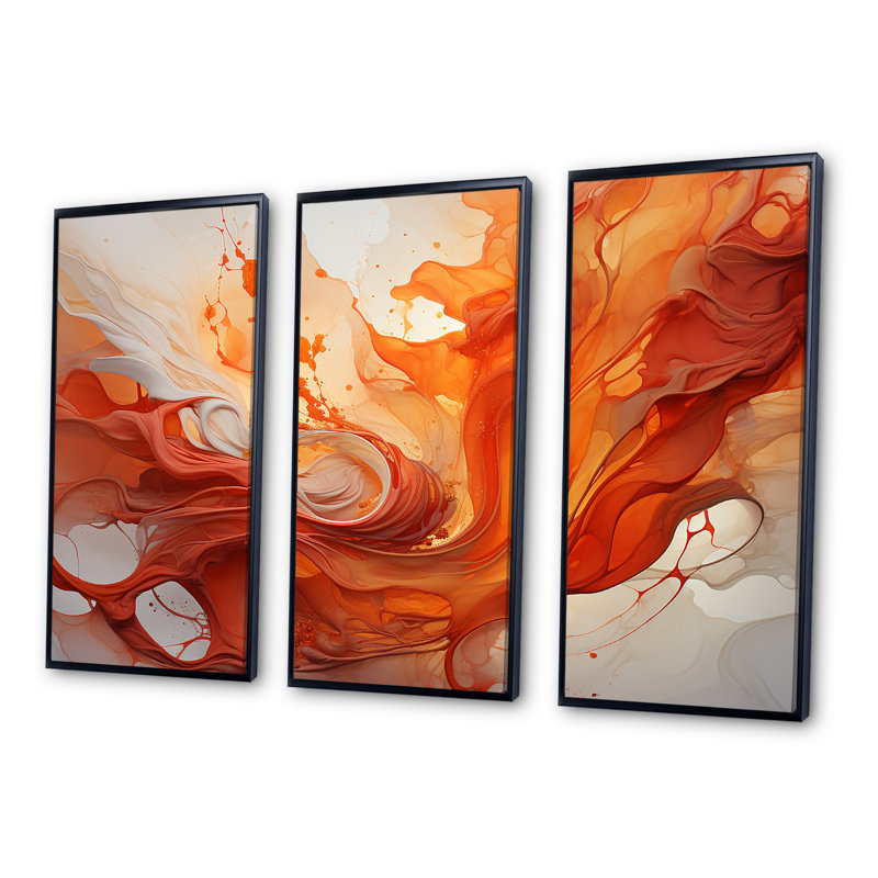 Abstrait rouge Firestorm Symphony I - ensemble de peintures sur toile, H 28 po x l 36 po x P 1 po, Cadre flottant noir