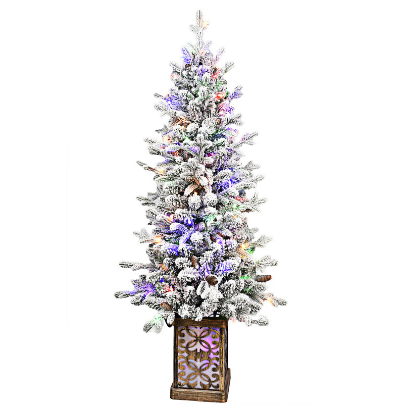 Arbre de Noël floqué avec base scintillante