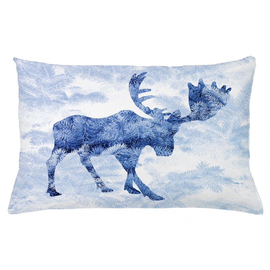 Kissenbezug, Blauer Winter Antlers Baum, Elch, Blau Weiss